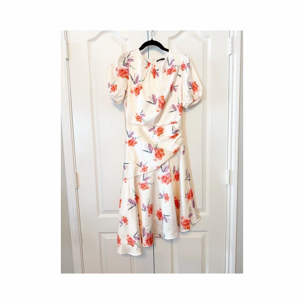 MOTF Cream Floral Asymmetrical Dress Size XS